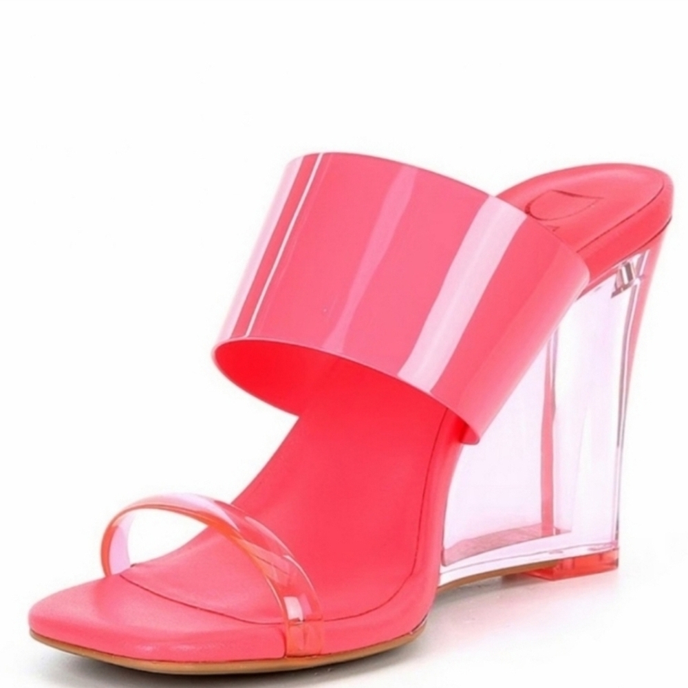 Deltan Emmie Clear Vinyl Wedge Dress Sandals Size 8 Neon Fairisle New